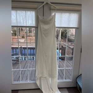 “Romantic vision white pearl strapless maxi dress”, lulus bridal dress